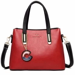 Beakey Womens Leather Shoulder Tote Bag Handbags With Zipper-Red