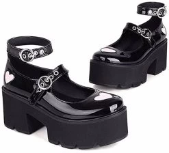 Beakey Womens Chunky Heel Goth Platform Mary Jane Lolita Wedges Dress Shoes-Black