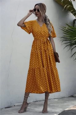 Anette Women's Floral Dress - Yellow & White Polka Dot -Madam Clothing Store c6b78a0b b53f 4e72 881b ba918f124e92
