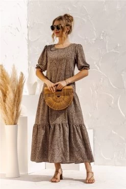 Anette Women's Plaid Puff Sleeve Dress - Khaki & Black Print -Madam Clothing Store c74c1c93 46fe 457d 820f 4055859d1115