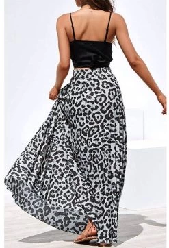 Catzon Women's Gold Velvet Fashion Leopard Printing Maxi Skirt High Elastic Shirring Waisted Dress-L -Madam Clothing Store c81aec37456d0343f0f351370a71d0ac