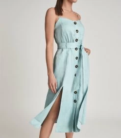 Reiss Women's Catalina Linen Button Midi Dress - Sage