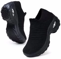 Beakey Womens Walking Shoes Arch Support Comfort Mesh Non Slip Sneakers-All Black