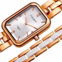 Akribos XXIV Women's Quartz Diamond Rectangular Rose-Tone + Jewelry Bracelet Watch - Rose Gold 9 Akribos XXIV Women's Quartz Diamond Rectangular Rose-Tone + Jewelry Bracelet Watch - Rose Gold -Madam Clothing Store c981b5c4 f49a 4f61 b3fd 6fc4137fa72d