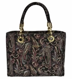 BOSCCOLO Women's Black Brocade Leather Bag B1