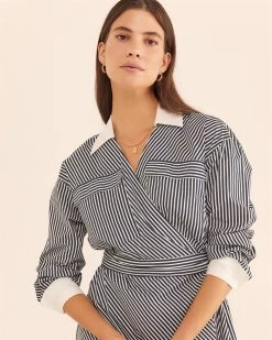 Sportscraft Women's Valencia Wrap Dress - Navy/White -Madam Clothing Store cbec0359 d01f 44c4 a2f7 49f5e77c3129