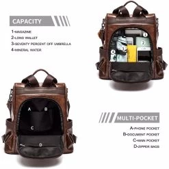 Beakey Women Backpack PU Leather Anti-theft Casual Fashion Shoulder Bag-Coffee -Madam Clothing Store cc1700d8065b99b9f321bfb7082fa639