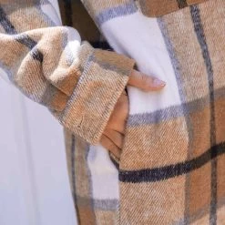 Beakey Womens Lapel Plaid Wool Blend Coat Long Jacket-Khaki -Madam Clothing Store ccdf3b151db79e943ddd30c9b66fa0d1