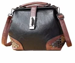 Beakey Gothic Rivet Vintage Doctor Style Cross Body Convertible Shoulder Handbag-Black