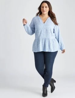 Beme Long Sleeve Stud Detail Top Blue Ditsy - Plus Size -Madam Clothing Store d02fa46602e8a059fee7a63f459cd5a4