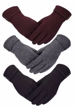 Catzon 3 Pairs Women Winter Gloves Warm Touchscreen Windproof Gloves-BlackGrayBrown