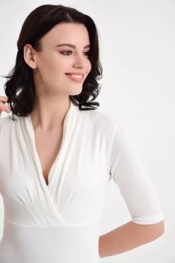 Laranor Women's V Neck Dress Ecru -Madam Clothing Store d44cee410b47f4d23839923ce89e8e17