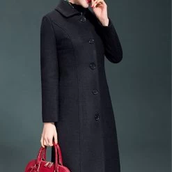 Beakey Womens Winter Wool Trench Coat Long Thick Coat-Black -Madam Clothing Store d7995fc9c302d84aa5ceaf7e4408d0f4