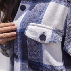 Beakey Womens Lapel Plaid Wool Blend Coat Long Jacket-Navy Blue -Madam Clothing Store d8ebf855c2e6e6a8798f34961fe9ca0a