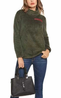 Beakey Womens Turtleneck Sweatshirt Winter Faux Fuzzy Sherpa Pullover-Army Green -Madam Clothing Store d9065e79dea32cca8646d57c26a9eac6