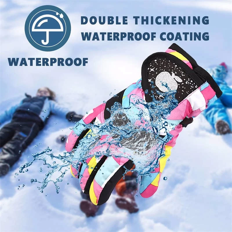 Beakey Kids Snow Gloves Waterproof Insulated Thickening Warm Ski Gloves-Pink 7 Beakey Kids Snow Gloves Waterproof Insulated Thickening Warm Ski Gloves-Pink - Image 5