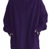 Beakey Womens Long Fleece Sweatshirt Simple Full Zip Hoodies-Purple -Madam Clothing Store d9d7567fe3d109fb60375af168c2d34f