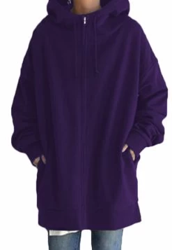 Beakey Womens Long Fleece Sweatshirt Simple Full Zip Hoodies-Purple