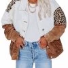 Beakey Womens Vintage Colorblock Button Down Denim Jacket-Brown Leopard -Madam Clothing Store da77d07af9e749a4102b9df7e3e7f866