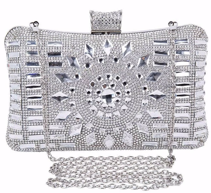 Beakey Women Geometric Diamante Evening Party Clutch Bags-Silver 3 Beakey Women Geometric Diamante Evening Party Clutch Bags-Silver