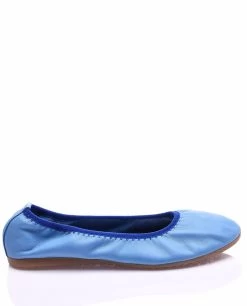 Lizza Women's Genunie Leather Foldable Ballerina Flats - Light Blue