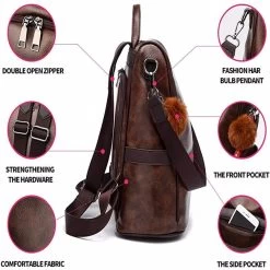 Beakey Women Backpack PU Leather Anti-theft Casual Fashion Shoulder Bag-Coffee -Madam Clothing Store dd60650f74faeba3001c18953ecb68b7