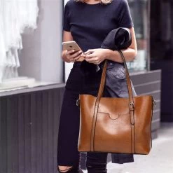 Beakey Womens Soft PU Leather Tote Bag Large Capacity Shoulder Bag-Brown -Madam Clothing Store de437bc9a7b6c864e264e64858e59b7d