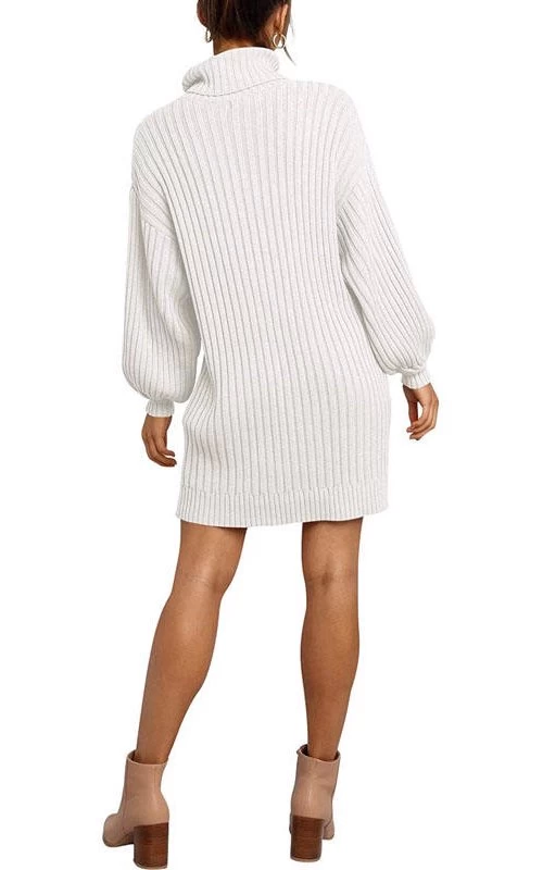 Beakey Womens Turtleneck Loose Sweater Dress Soft Winter Pullover Dress-White 8 Beakey Womens Turtleneck Loose Sweater Dress Soft Winter Pullover Dress-White - Image 6
