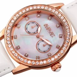 August Steiner Women's Crystal Multifunction Leather Rose-Tone/White Strap Watch - White -Madam Clothing Store df207c3a ed81 4933 8c6e a254140e6bc4
