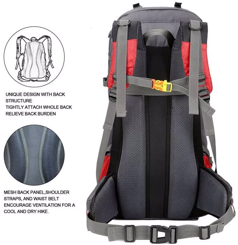 Beakey 60L Waterproof Lightweight Hiking Backpack With Rain Cover For Climbing Camping-Red 8 Beakey 60L Waterproof Lightweight Hiking Backpack With Rain Cover For Climbing Camping-Red - Image 6