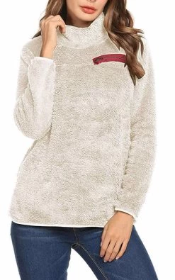 Beakey Womens Turtleneck Sweatshirt Winter Faux Fuzzy Sherpa Pullover-Light Apricot -Madam Clothing Store e5a797345c43c9fe9d26152fd7fa9399