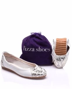 Lizza Women's Genunie Leather Foldable Ballerina Flats - White/Silver -Madam Clothing Store e6fcca71376b890393b6729ed6047828