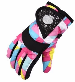 Beakey Kids Snow Gloves Waterproof Insulated Thickening Warm Ski Gloves-Pink