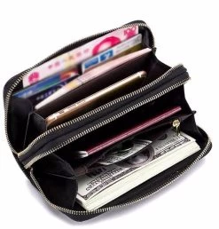 Beakey Womens Leather Wallet Embossed Double Zipper Wallet-Red Wine -Madam Clothing Store e7b2b6528922997fdf39fc0f89dd6b55