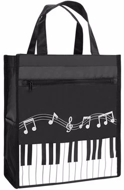 Beakey Piano Keys Music Waterproof Oxford Cloth Handbag Shoulder Shopping Bag-Black