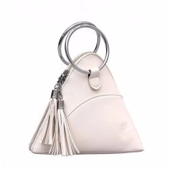 Beakey Women Cute Tassel Clutch PU Leather Triangle Bags-White