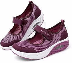 Beakey Women Casual Air Cushion Sneakers Velcro Mary Jane Shoes-Rose Red -Madam Clothing Store ea000fba267a0714925196b45975770d