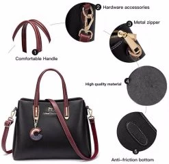 Beakey Womens Leather Shoulder Tote Bag Handbags With Zipper-Red -Madam Clothing Store ebd7657cd039f23b56c6460070a2c18d