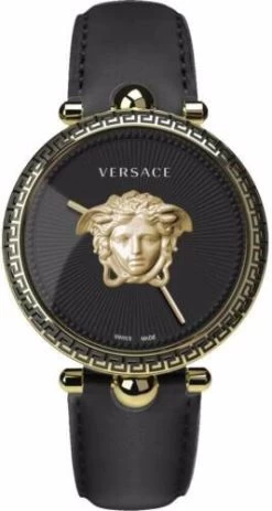 Versace Women's 22 Leather Watch - Black/Golden/Black