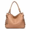 Beakey Women PU Leather Handbag Large Capacity Satchel With Shoulder Strap-Khaki -Madam Clothing Store eccac42bad274981c7b17ce4f420cbf9