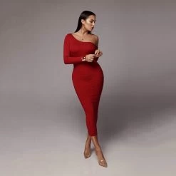 Liva Girl Heipi & Co Women's One Shoulder Bodycon Dress - Red -Madam Clothing Store ed0e47935a35d5dc8adb1dc2bbcbe7da