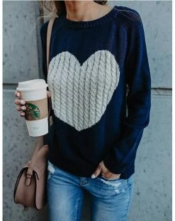 Beakey Women's Long Sleeve Pullover Sweater CrewNeck Cute Heart Knit Sweater-Navy Blue -Madam Clothing Store eda71a7899e1784f4eea068f9696c81d