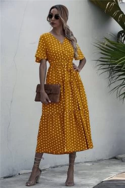 Anette Women's Floral Dress - Yellow & White Polka Dot -Madam Clothing Store edc32e1d e84e 4f22 99ca 30462ba15f5e