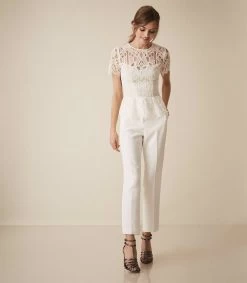 Reiss Womens Fiona Short Sleeve Lace Top White - -Madam Clothing Store ee67d1db78a27a215b32ee7cfc9a5bf3