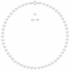Love In Saint Germain Women's Pearl Necklace And Earrings Set 7-8 Mm - White Gold