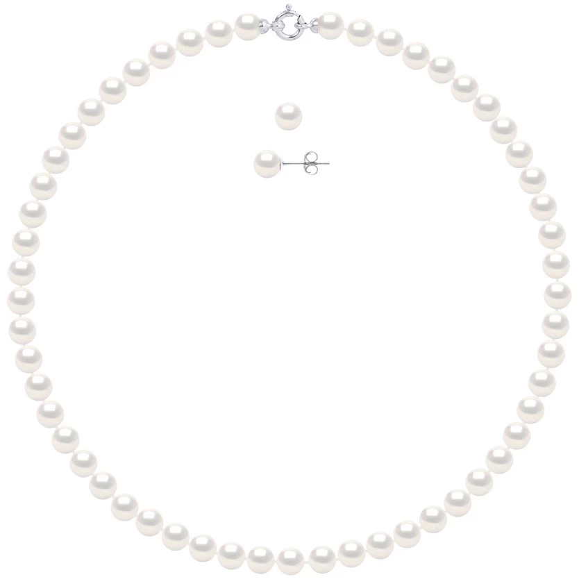 Love In Saint Germain Women's Pearl Necklace And Earrings Set 7-8 Mm - White Gold 3 Love In Saint Germain Women's Pearl Necklace And Earrings Set 7-8 Mm - White Gold