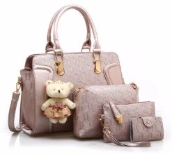 Beakey Womens Four-piece Fashion Handbags Shoulder Bag Satchel Purse Set-RoseGold