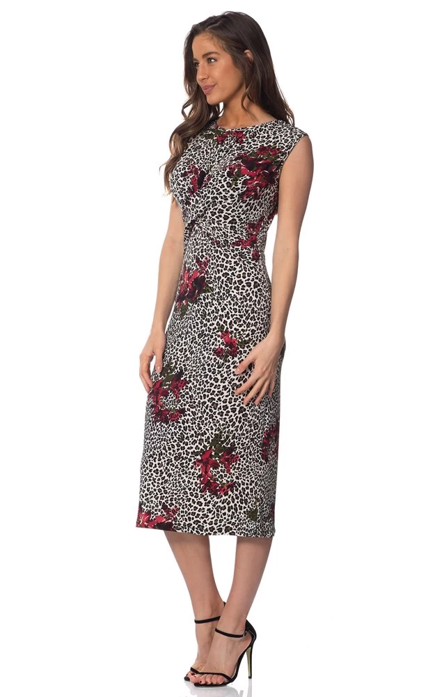 Worship Women's Floral Shift Dress X-Over Detail No Sleeves - Leopard 4 Worship Women's Floral Shift Dress X-Over Detail No Sleeves - Leopard - Image 2