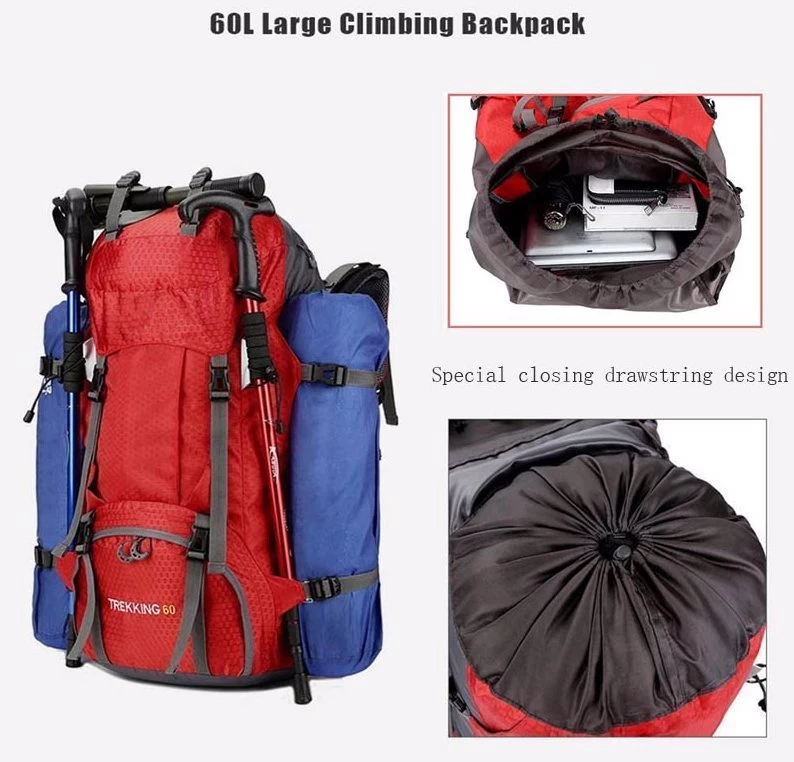 Beakey 60L Waterproof Lightweight Hiking Backpack With Rain Cover For Climbing Camping-Red 7 Beakey 60L Waterproof Lightweight Hiking Backpack With Rain Cover For Climbing Camping-Red - Image 5