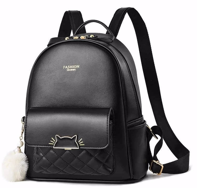 Beakey Mini Backpack For Women Cute Leather Small Bookbag With Cat Shaped Lock-Black 3 Beakey Mini Backpack For Women Cute Leather Small Bookbag With Cat Shaped Lock-Black